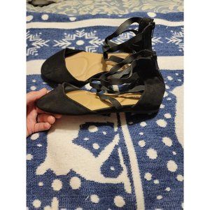 Torrid Black Faux Suede Elastic Crisscross Strap Flat (W) Size 8W